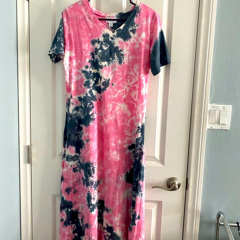 Tie Dyed Myra Midi Dress Pink and Gray